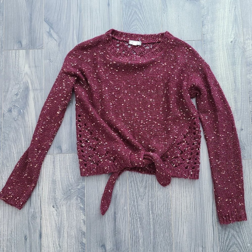 Burgandy and Gold Shimmer Crochet Soft Sweater XS
